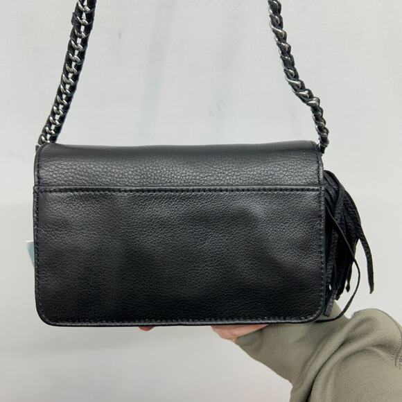 NEW $228 Aimee Kestenberg Black Chain Fringe Tassel Leather Crossbody Purse Bag - Picture 5 of 9